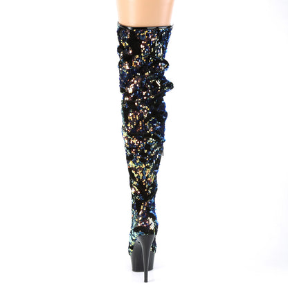 Pleaser Womens Boots. DELIGHT-3004 Blaue irisierende Pailletten / BLK