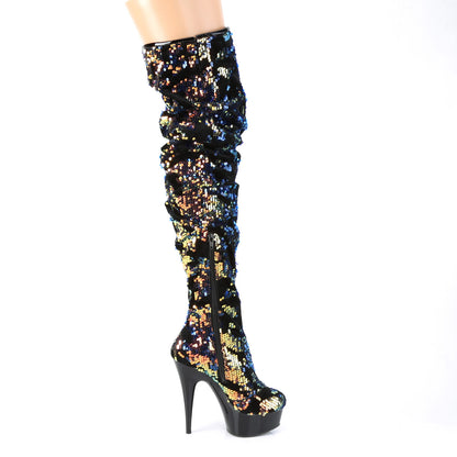 Pleaser Womens Boots. DELIGHT-3004 Blaue irisierende Pailletten / BLK