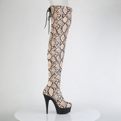 Pleaser Women's Platform Shoes DELIGHT-3008SP-BT Tan-Brown Snake Print/Blk Matte