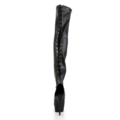 Pleaser Womens Boots. DELIGHT-3017 BLK Str Faux Leder / BLK