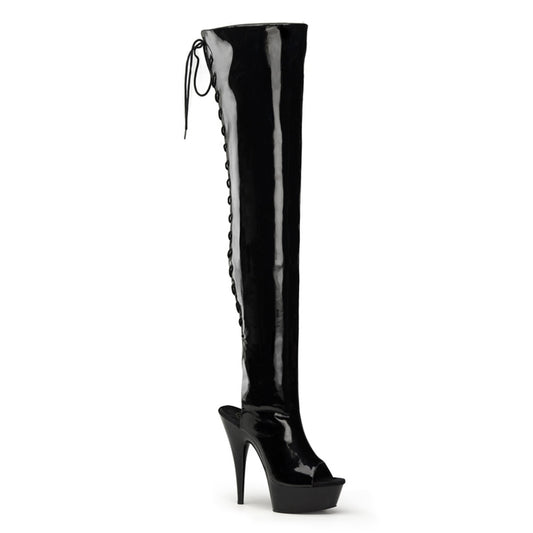 Pleaser Womens Boots DELIGHT-3017 Blk Str Pat/Blk