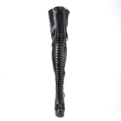 Pleaser Womens Boots DELIGHT-3023 Blk Str Faux Leather/Blk Matte