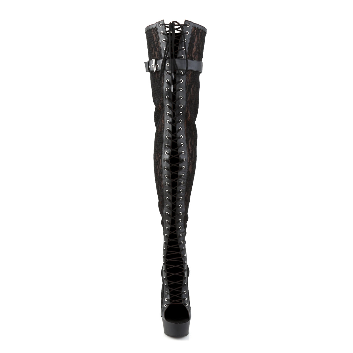 Pleaser Womens Boots. DELIGHT-3025ML BLK Faux Leder-Mesh-Lace / BLK Matte