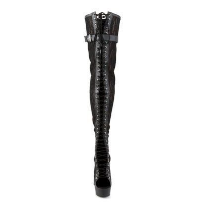 Pleaser Womens Boots. DELIGHT-3025ML BLK Faux Leder-Mesh-Lace / BLK Matte