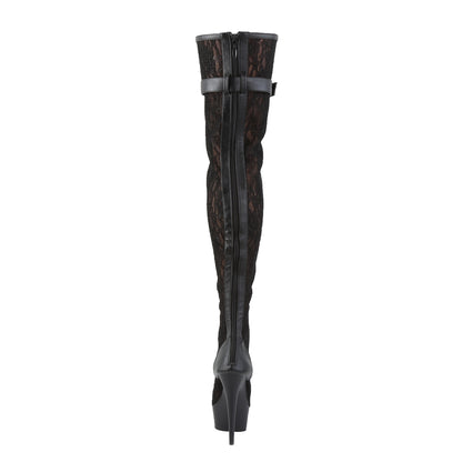 Pleaser Womens Boots. DELIGHT-3025ML BLK Faux Leder-Mesh-Lace / BLK Matte