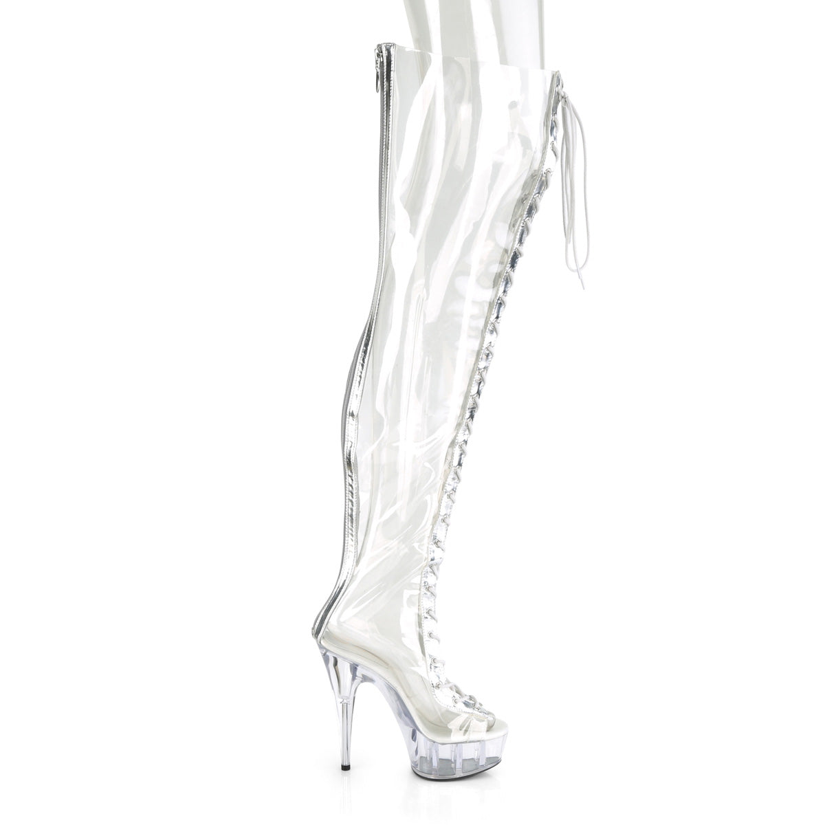 Pleaser Womens Boots DELIGHT-3026 Clr-Slv Metalic Pu-TPU/Clr