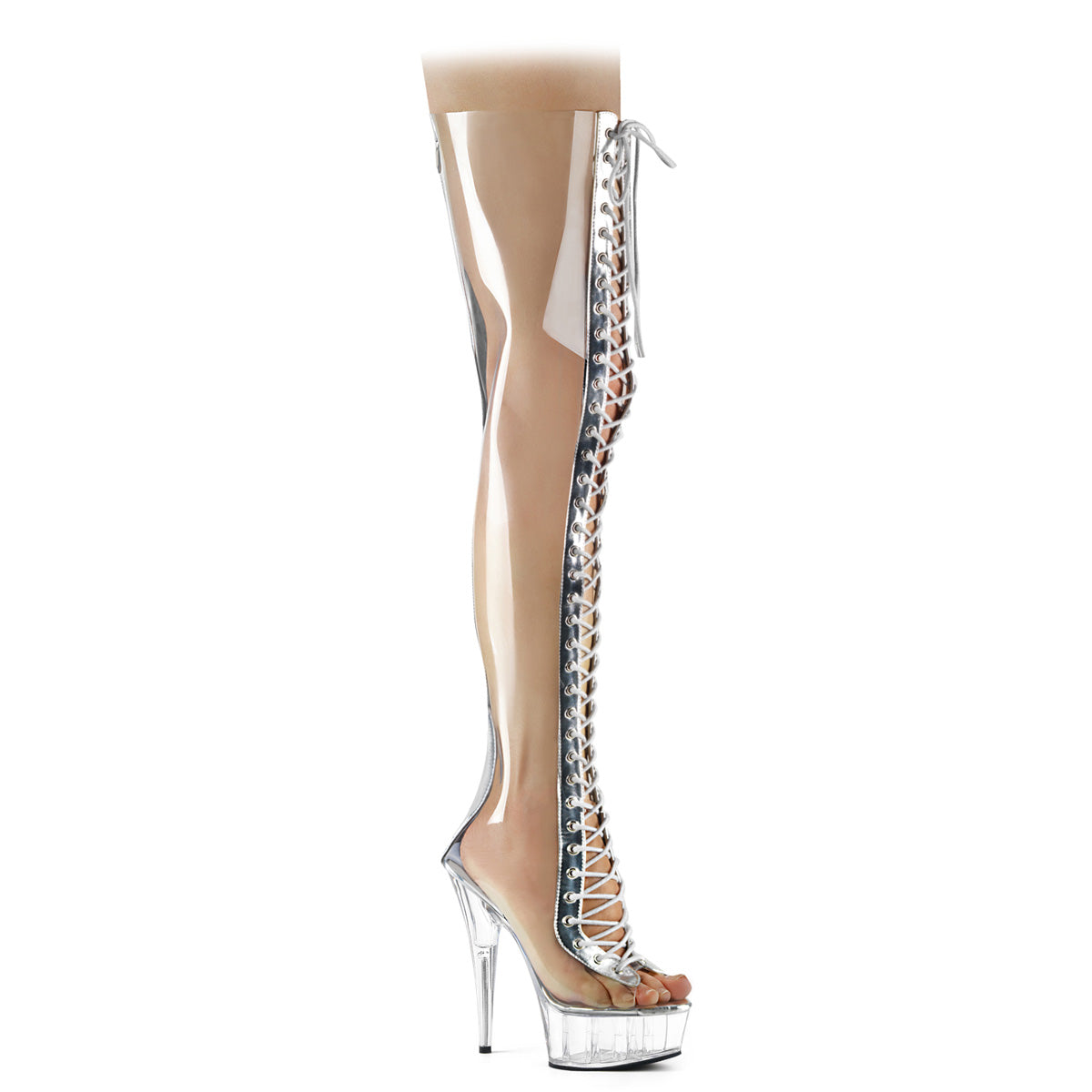 Pleaser Womens Boots DELIGHT-3026 Clr-Slv Metalic Pu-TPU/Clr