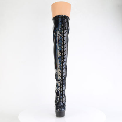 Pleaser   DELIGHT-3029 Blk Str Hologram Pat/Blk Matte