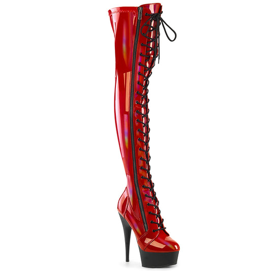 Pleaser   DELIGHT-3029 Red Str Hologramm Pat/Blk Matte