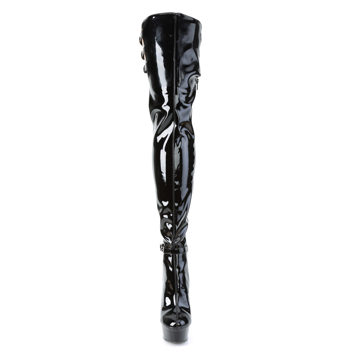 Pleaser Womens Boots. DELIGHT-3055 BLK-Stretch-Pat / BLK