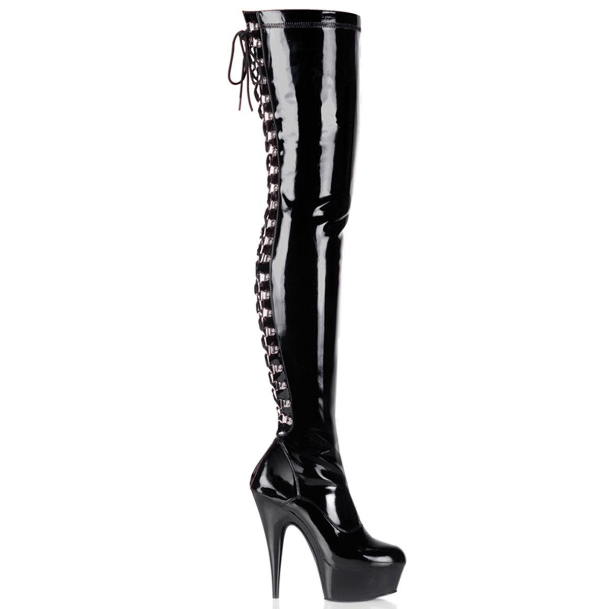 Pleaser Womens Boots. DELIGHT-3063 BLK Str Pat / BLK