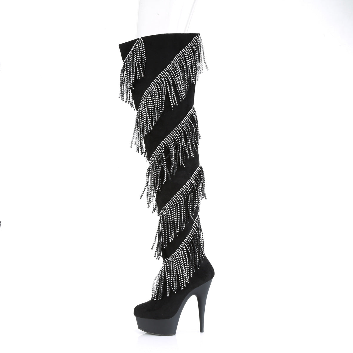 Pleaser Womens Boots. DELIGHT-3065 BLK Faux Wildleder-SLV / BLK Matte