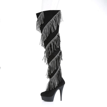 Pleaser Womens Boots. DELIGHT-3065 BLK Faux Wildleder-SLV / BLK Matte