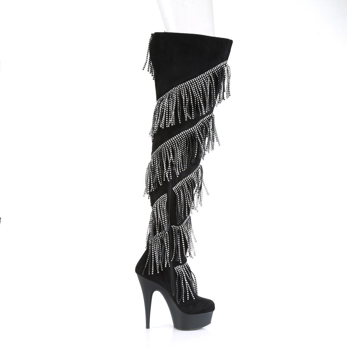 Pleaser Womens Boots. DELIGHT-3065 BLK Faux Wildleder-SLV / BLK Matte