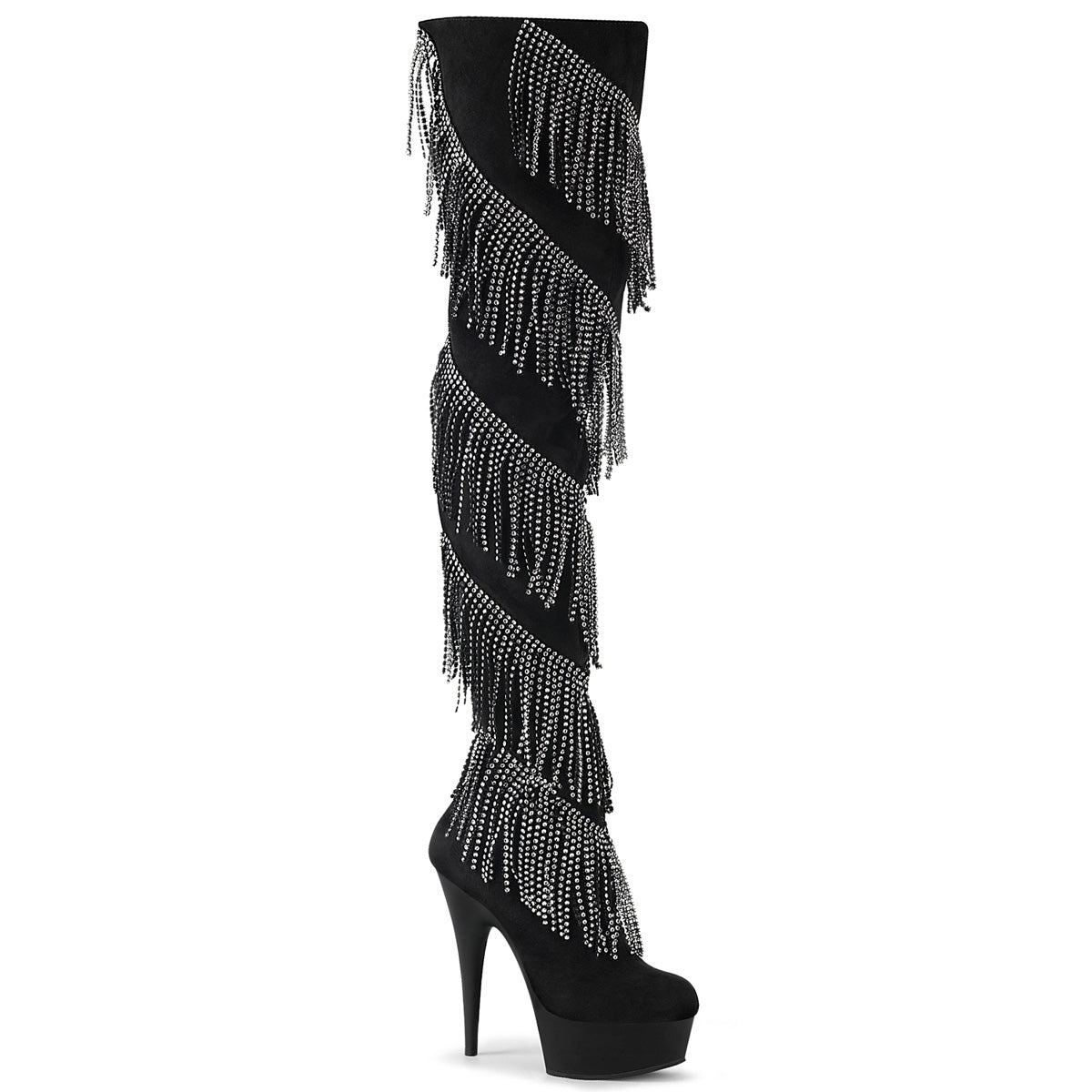 Pleaser Womens Boots. DELIGHT-3065 BLK Faux Wildleder-SLV / BLK Matte