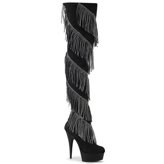 Pleaser Womens Boots. DELIGHT-3065 BLK Faux Wildleder-SLV / BLK Matte
