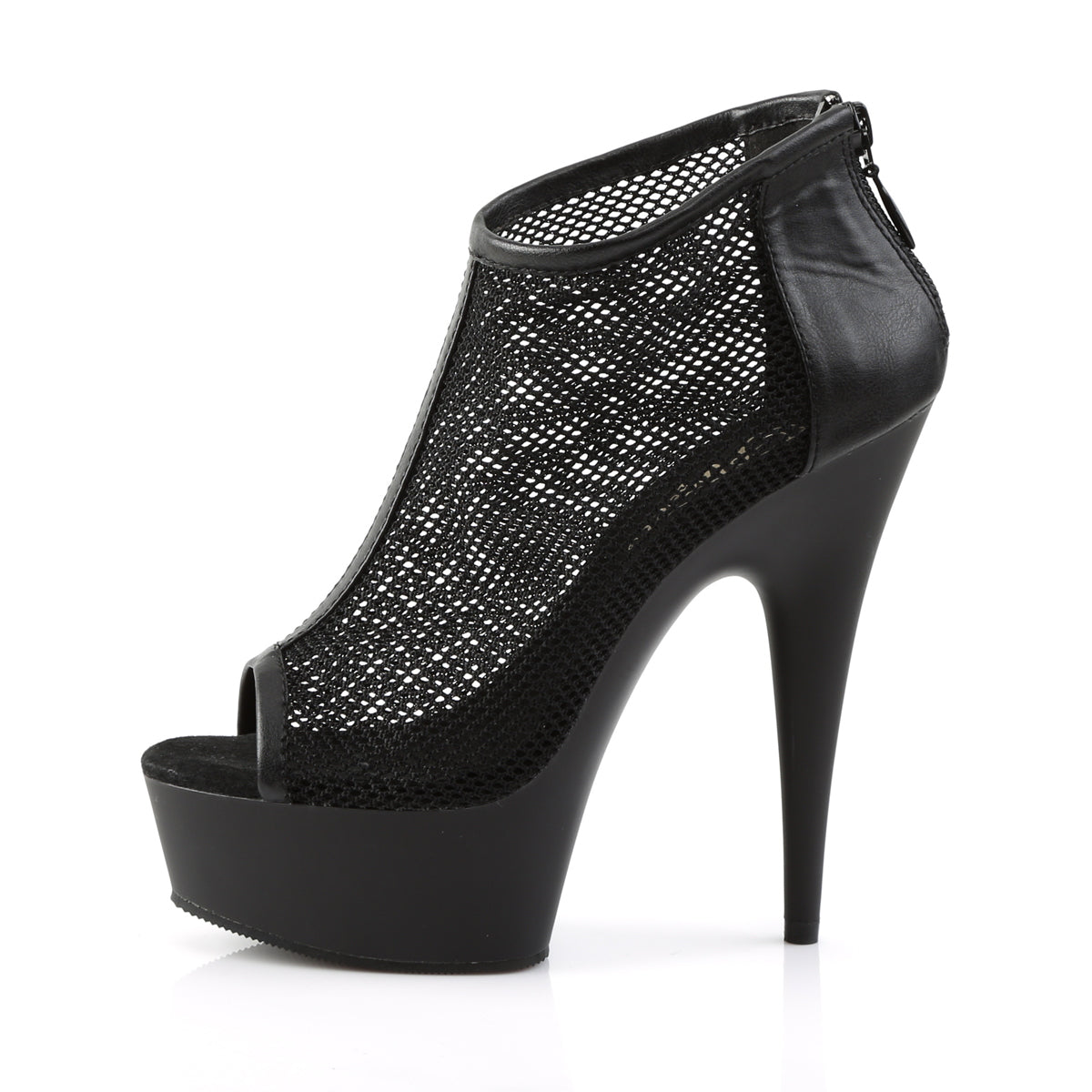 Pleaser Womens Ankle Boots DELIGHT-600-12 Blk Faux Leather-Fishnet/Blk Matte