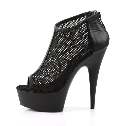 Pleaser Womens Ankle Boots DELIGHT-600-12 Blk Faux Leather-Fishnet/Blk Matte