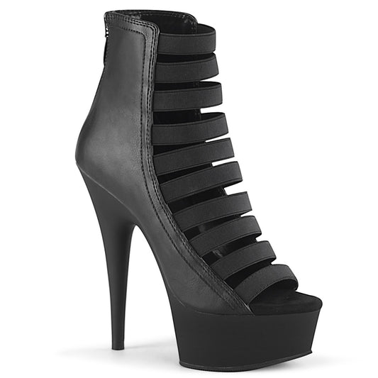 Pleaser Damen Knöchelstiefel DELIGHT-600-13 BLK elastisches Band-Blk-Faux-Leder / BLK MA