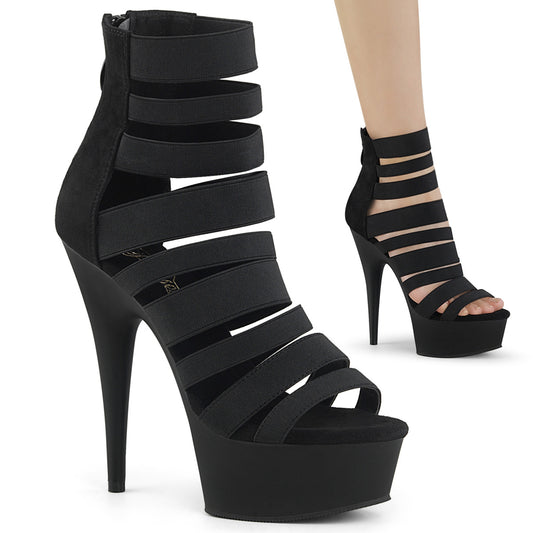Pleaser Damen Sandalen DELIGHT-600-17 BLK elastisches Band / BLK Matte