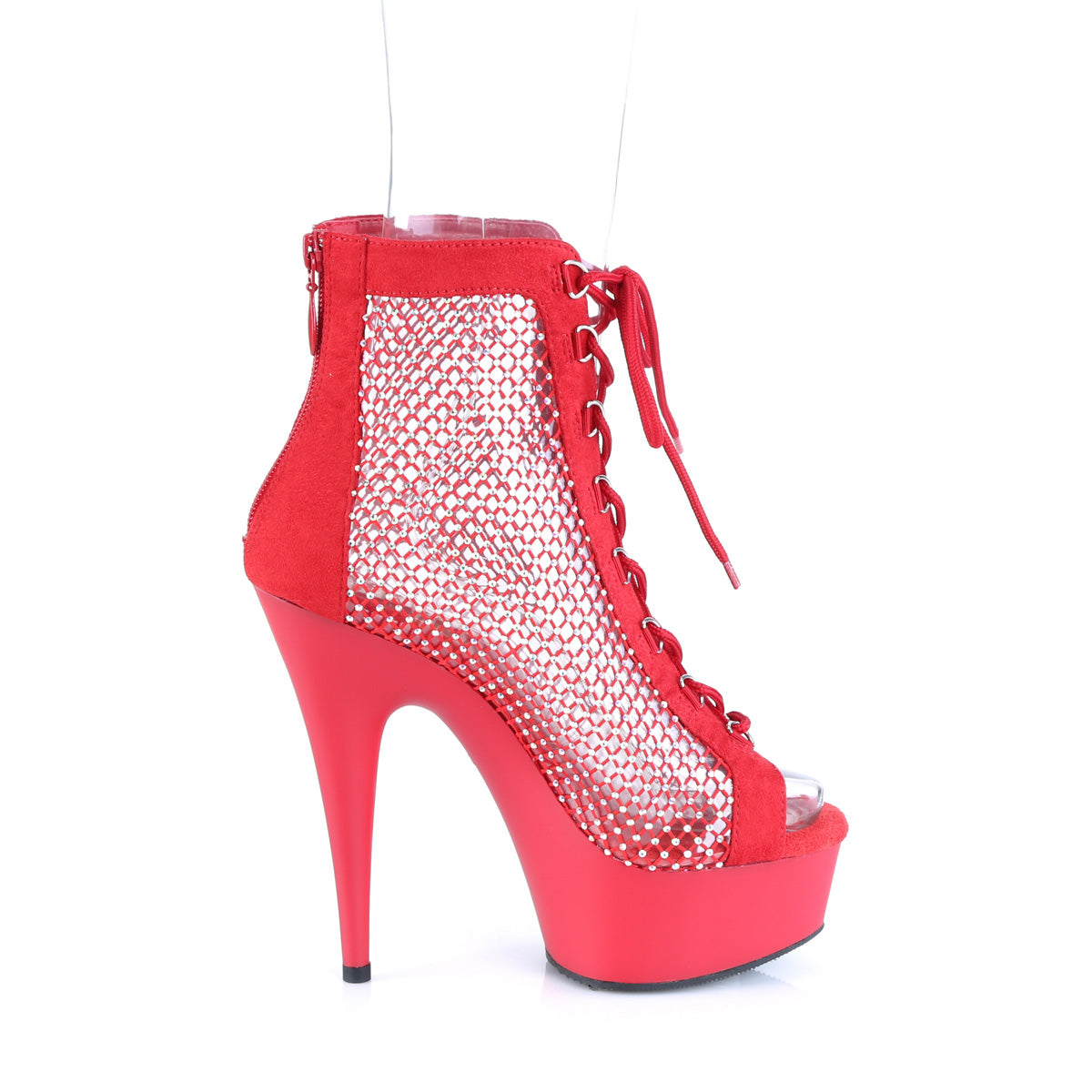 Pleaser  Ankle Boots DELIGHT-600-33RM Red Faux Suede-RS Mesh/Red Matte