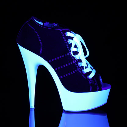 Pleaser Damen Sandalen DELIGHT-600SK-01 BLK-Leinwand / Neonweiß