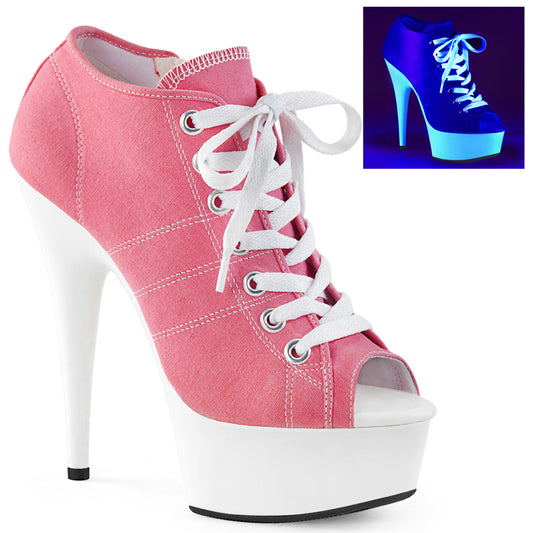 Pleaser Damen Sandalen DELIGHT-600SK-01 Rosa Leinwand / Neonweiß