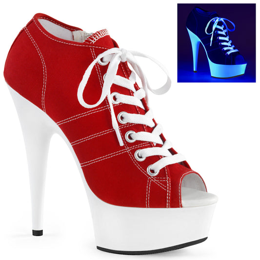 Pleaser Damen Sandalen DELIGHT-600SK-01 rotes Leinwand / Neonweiß
