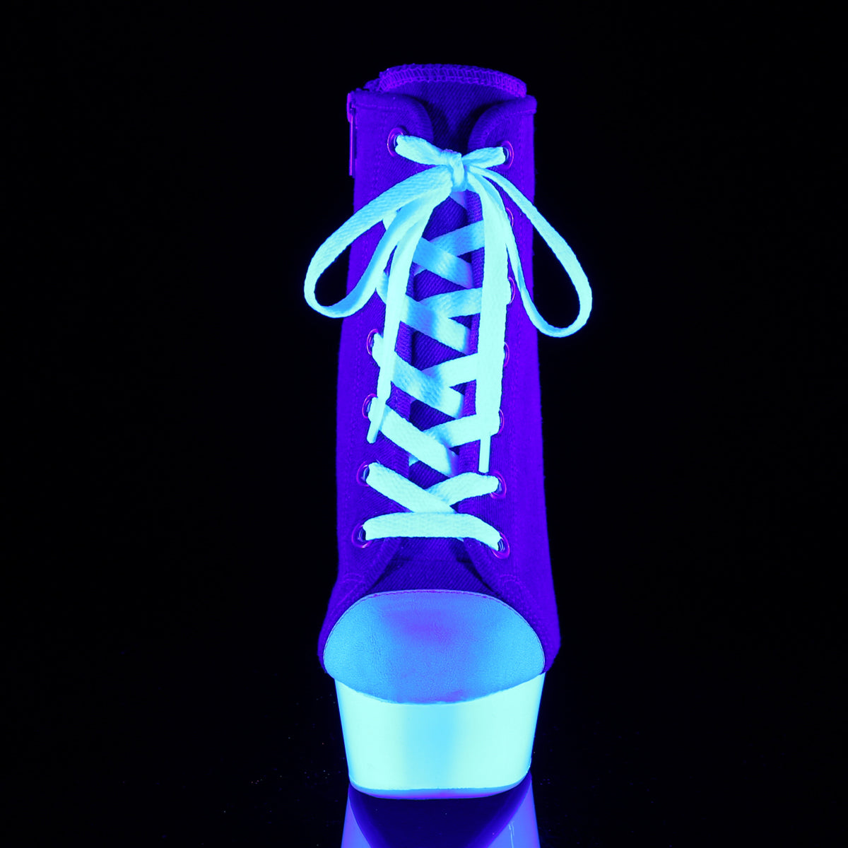 Pleaser Damen Knöchelstiefel DELIGHT-600SK-02 Denim Blue Leinwand / Neonweiß