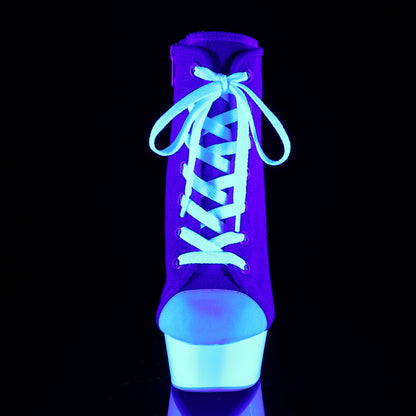 Pleaser Damen Knöchelstiefel DELIGHT-600SK-02 Denim Blue Leinwand / Neonweiß