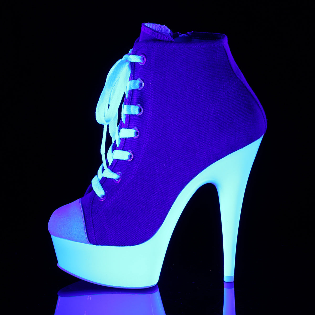 Pleaser Damen Knöchelstiefel DELIGHT-600SK-02 Denim Blue Leinwand / Neonweiß