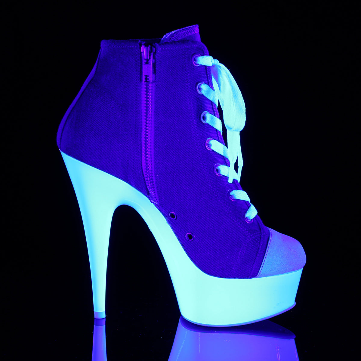 Pleaser Womens Ankle Boots DELIGHT-600SK-02 Denim Blue Canvas/Neon White