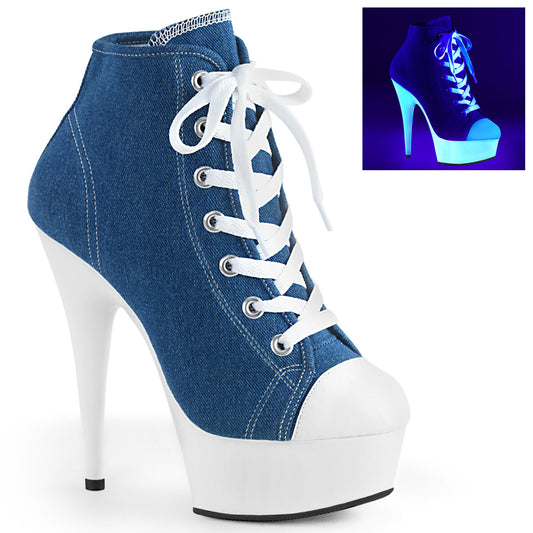 Pleaser Damen Knöchelstiefel DELIGHT-600SK-02 Denim Blue Leinwand / Neonweiß