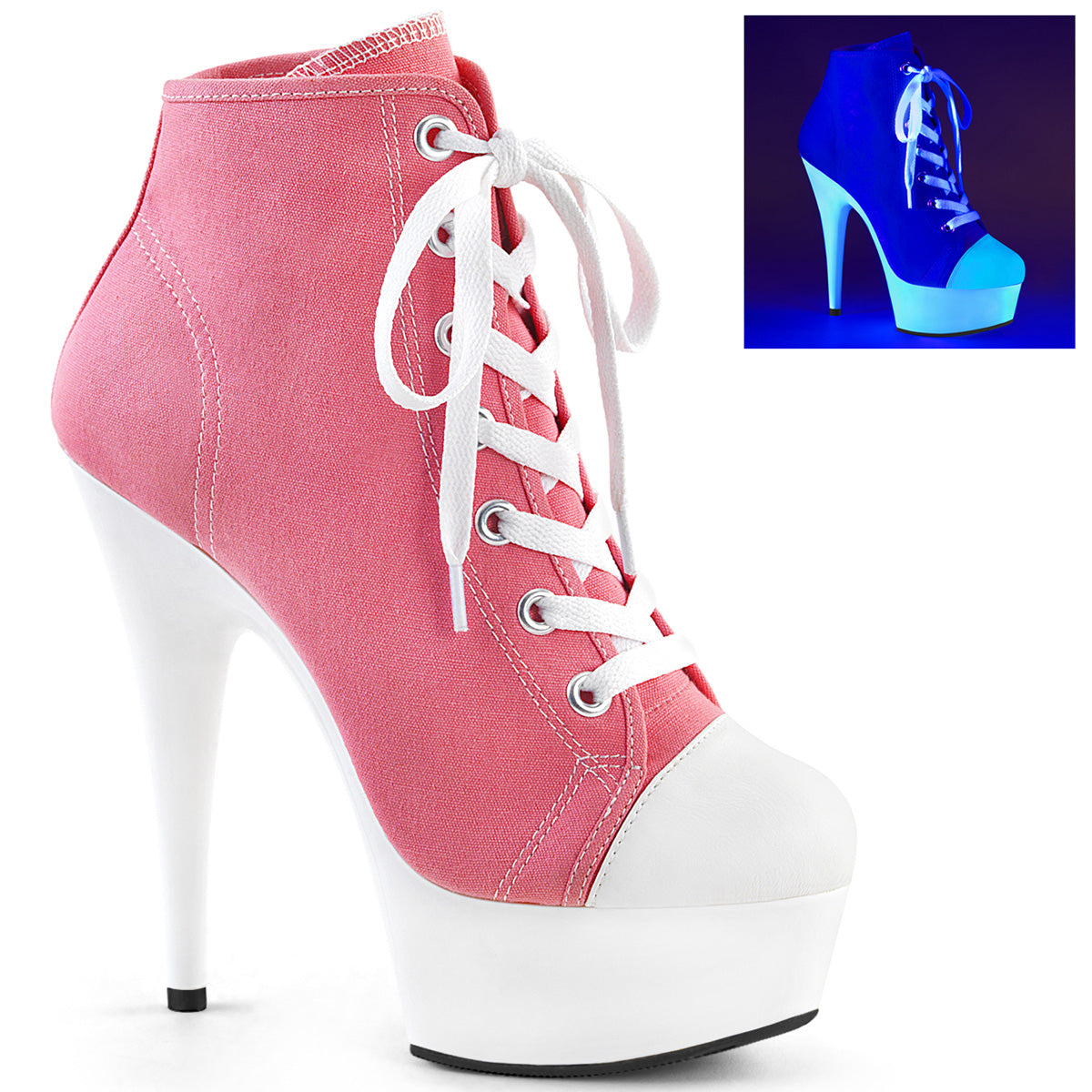 Pleaser Damen Sandalen DELIGHT-600SK-02 Rosa Leinwand / Neonweiß