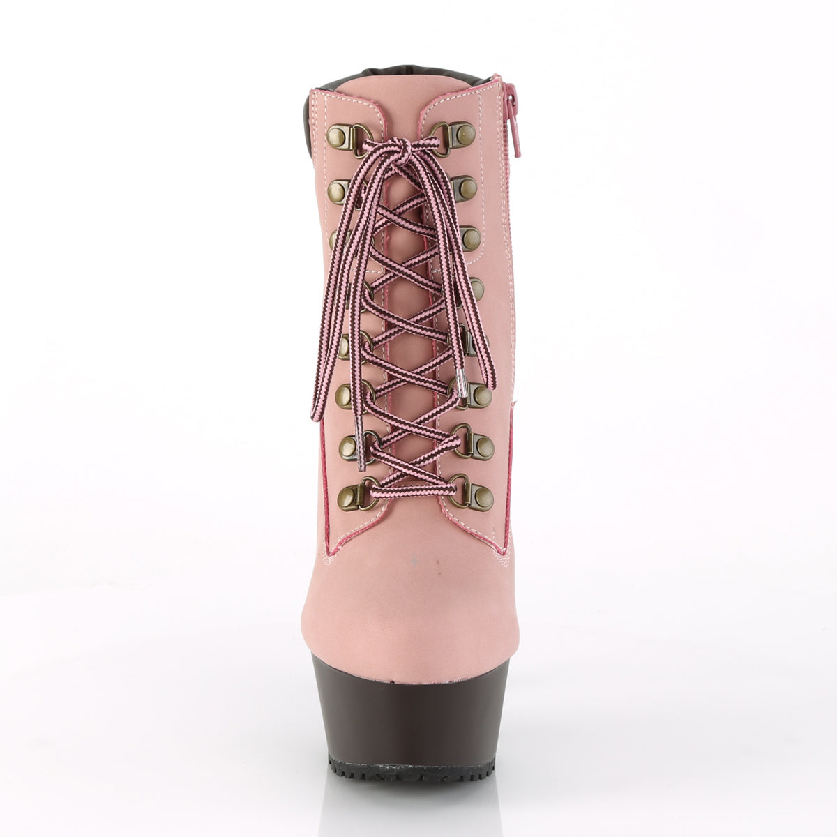 Pleaser Womens Ankle Boots DELIGHT-600TL-02 B. Pink Nubuck Faux Leather/D. Brown Matte