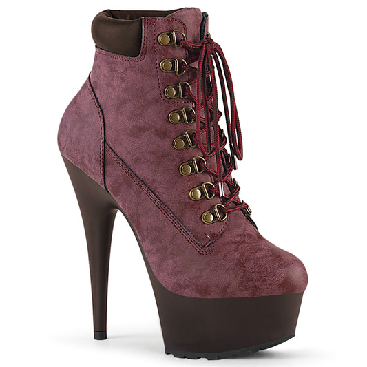 Pleaser Damen Knöchelstiefel DELIGHT-600TL-02 Burgunder Nubuk-Faux-Leder / D.Brown Matt