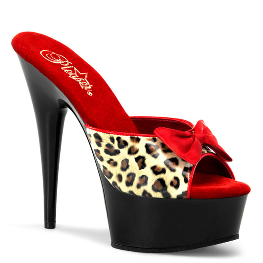 Pleaser Womens Sandals DELIGHT-601-6 Tan Leopard Print Faux Leather/Blk