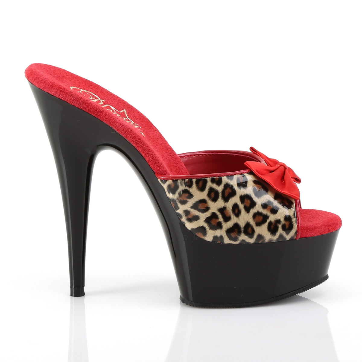 Pleaser Womens Sandals DELIGHT-601-6 Tan Leopard Print Faux Leather/Blk