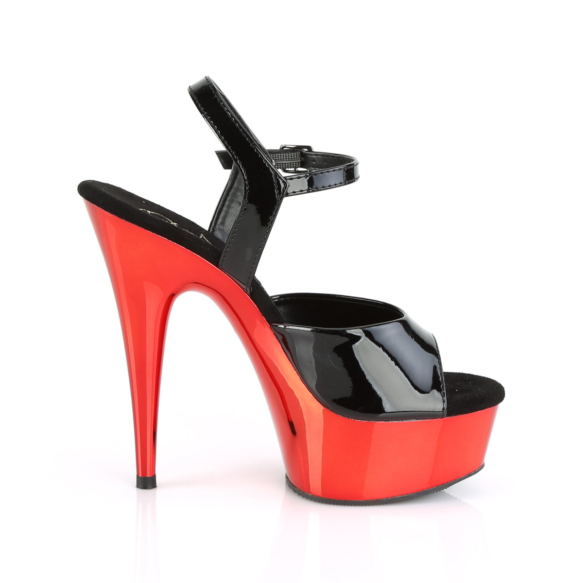 Pleaser Womens Sandals DELIGHT-609 Blk Pat/Red Chrome