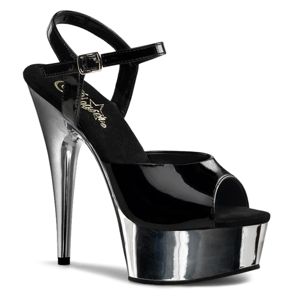 Pleaser Womens Sandals DELIGHT-609 Blk/Slv Chrome