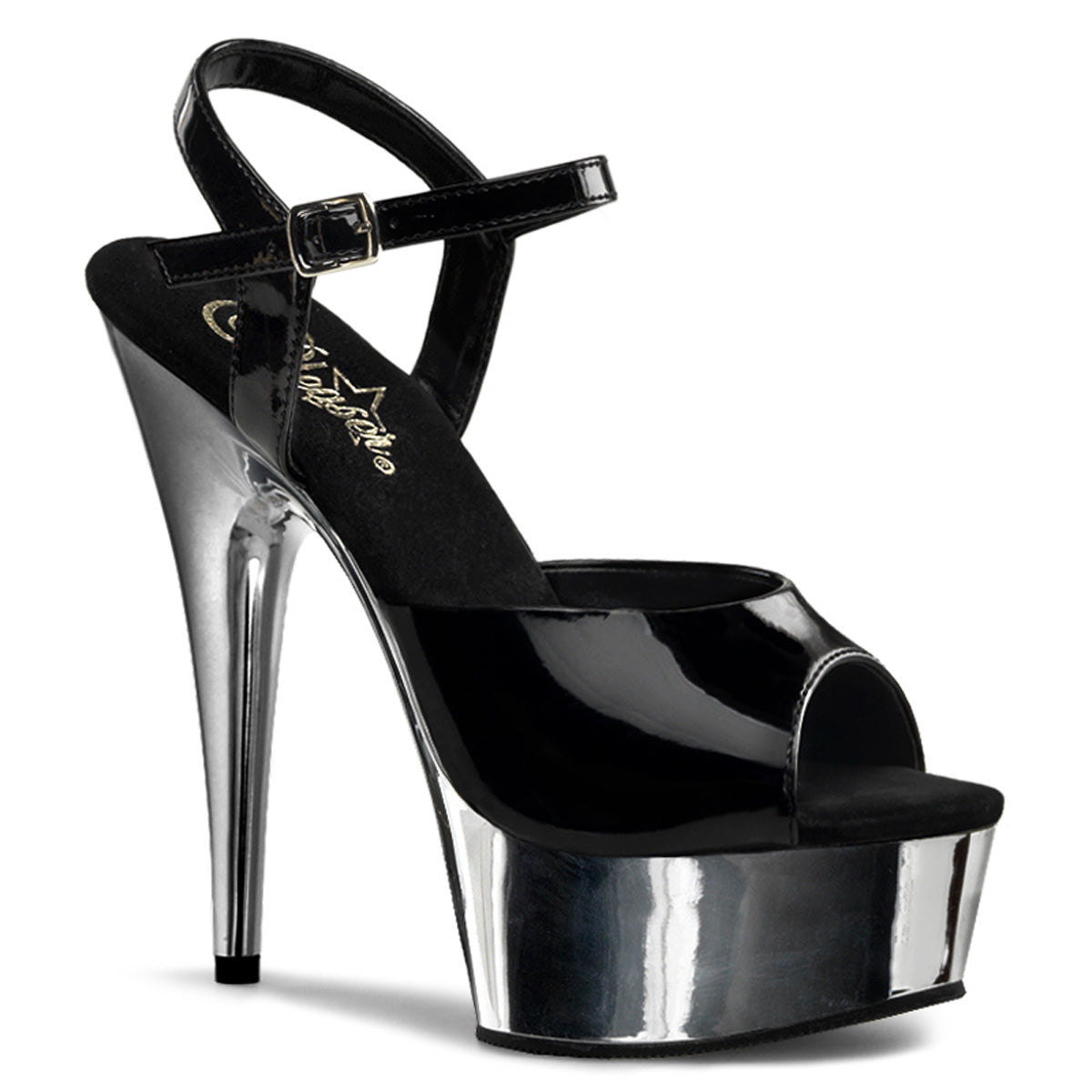 Pleaser Damen Sandalen DELIGHT-609 BLK / SLV Chrome