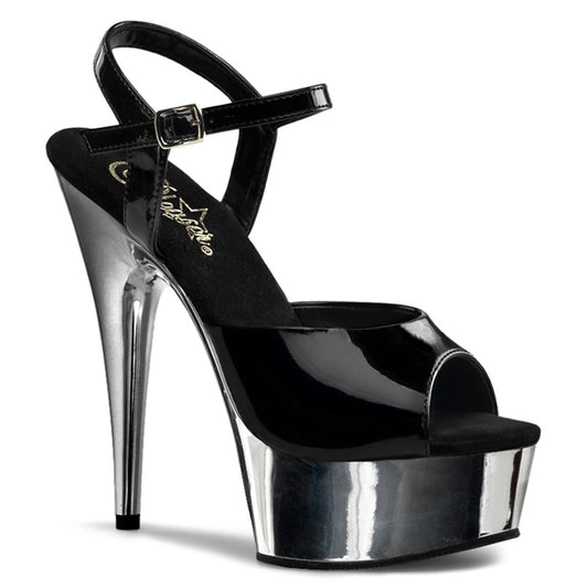 Pleaser Damen Sandalen DELIGHT-609 BLK / SLV Chrome