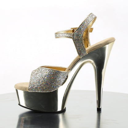 Pleaser Womens Sandals DELIGHT-609G Gold Multi Gltr/Gold Chrome
