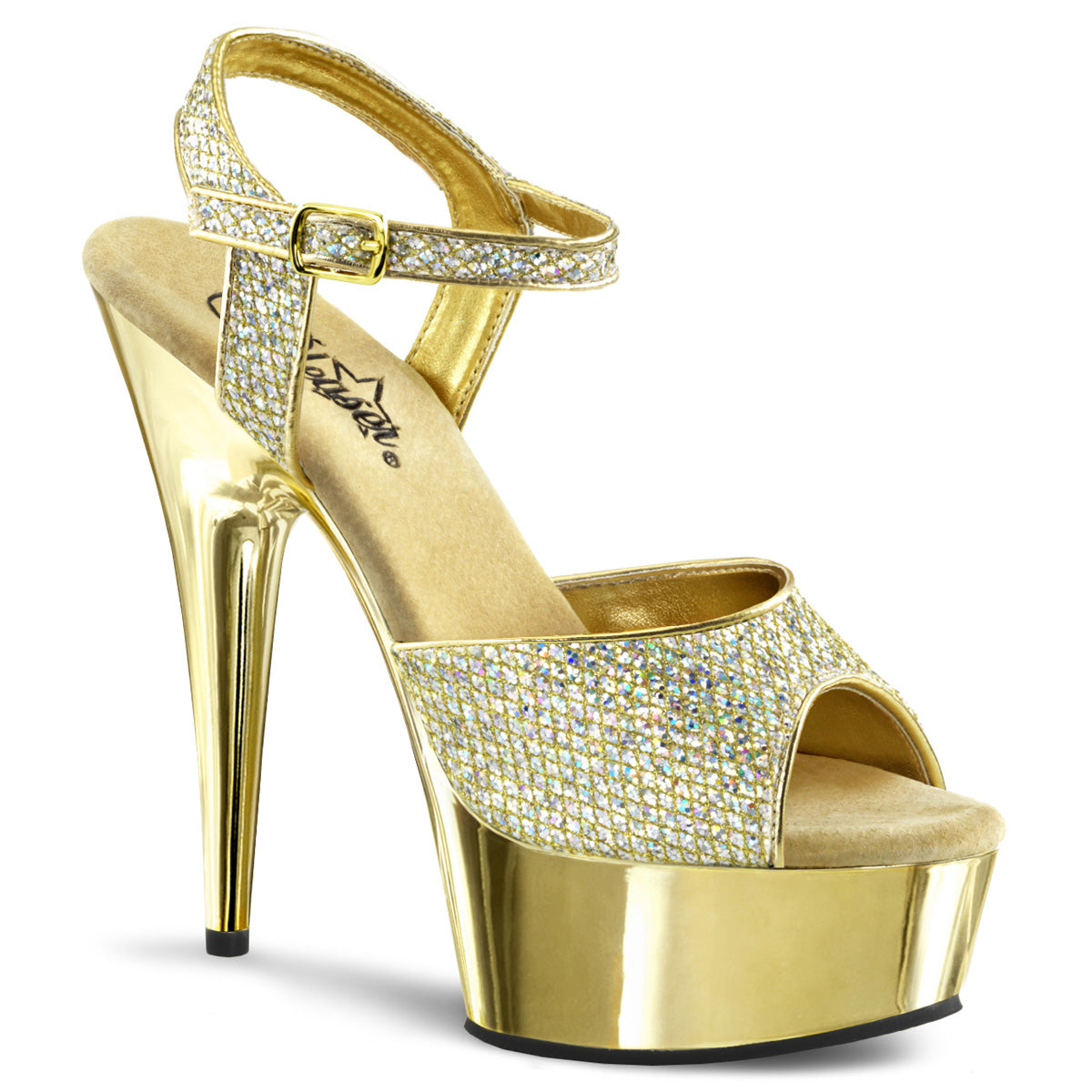 Pleaser Damen Sandalen DELIGHT-609g Gold Multi Gltr / Gold Chrome