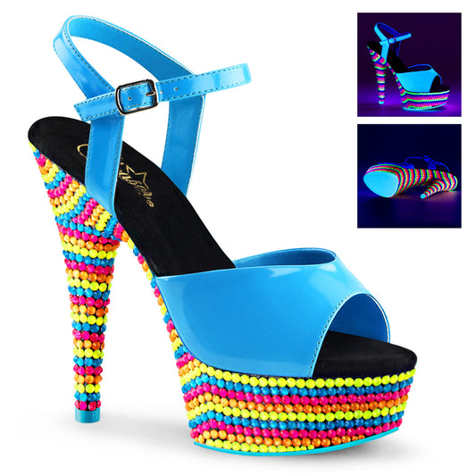 Pleaser Damen Sandalen DELIGHT-609Rbs Neon Blue Pat / Neon Multi
