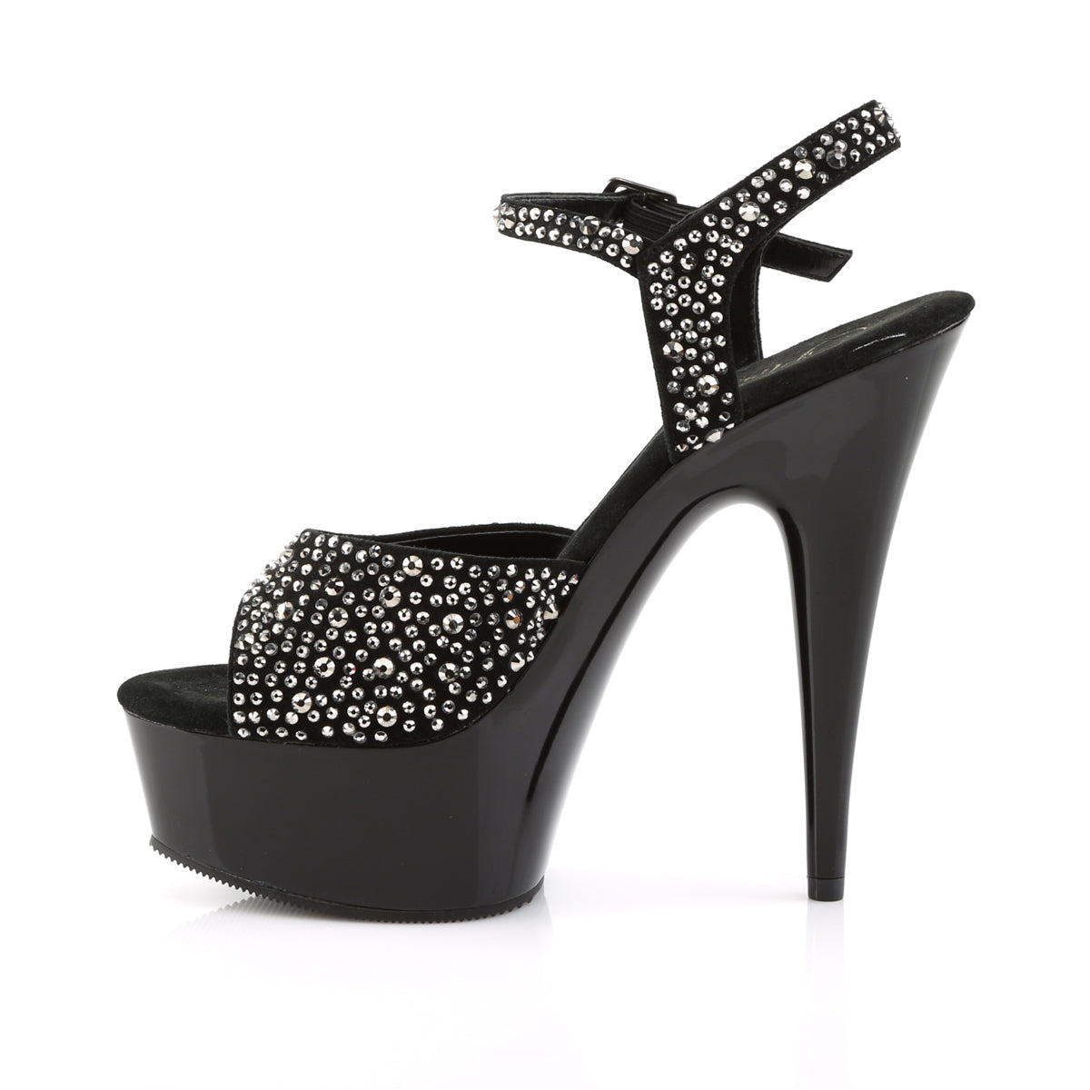 Pleaser Womens Sandals DELIGHT-609RS Blk Suede-Pewter RS/ Blk