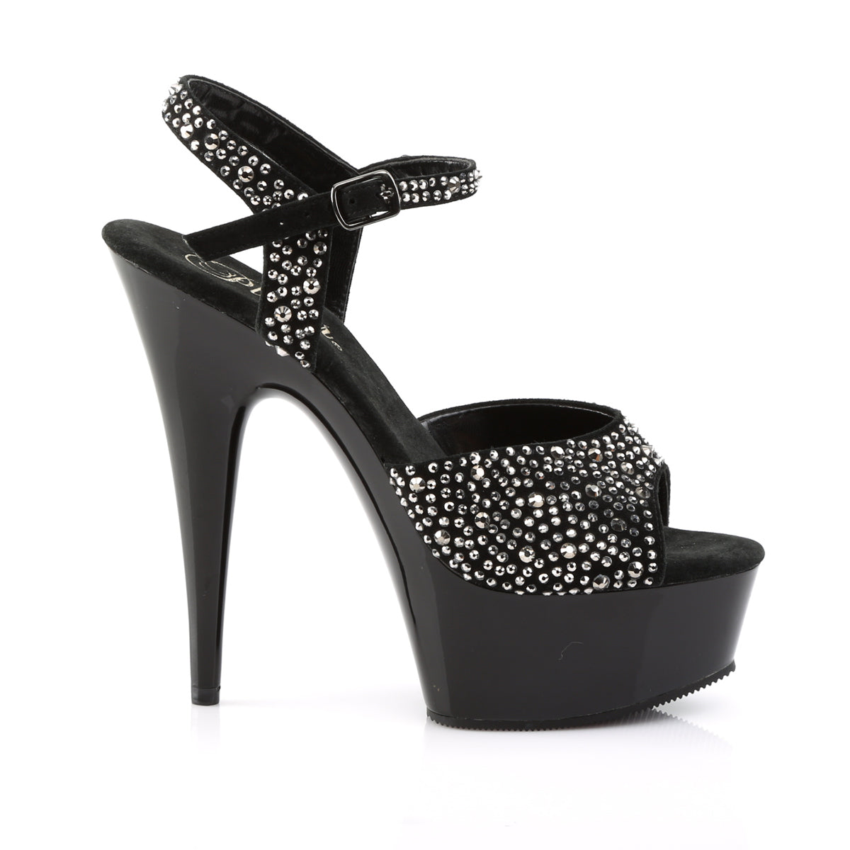 Pleaser Womens Sandals DELIGHT-609RS Blk Suede-Pewter RS/ Blk