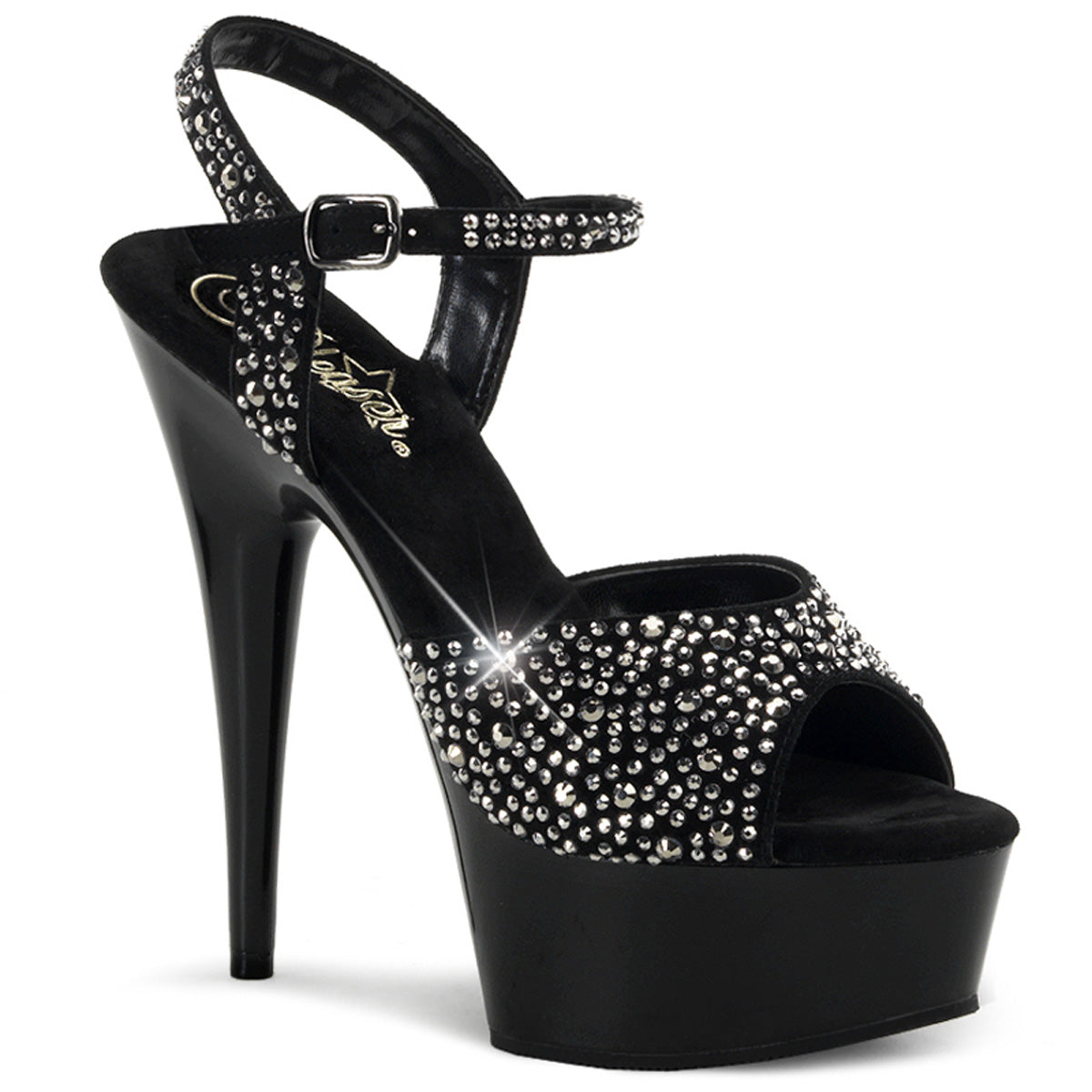 Pleaser Womens Sandals DELIGHT-609RS Blk Suede-Pewter RS/ Blk