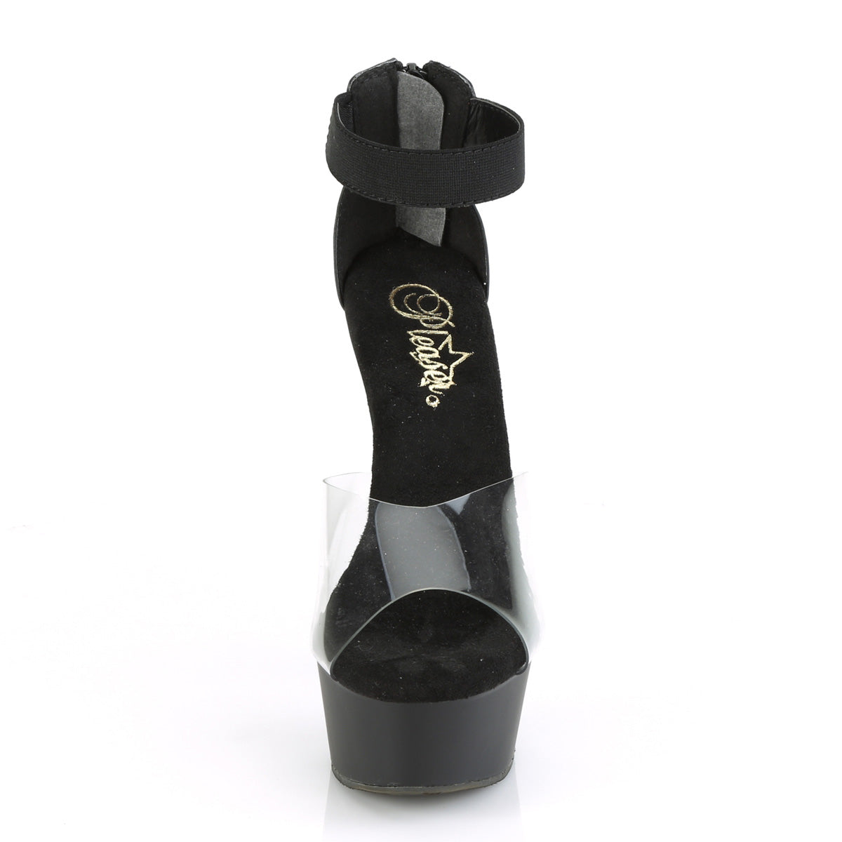 Pleaser Damen Sandalen DELIGHT-624 CLR-BLK-elastisches Band / BLK Matte