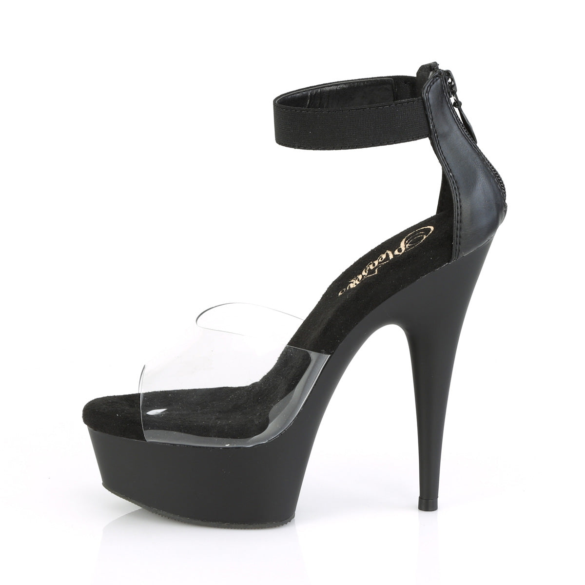 Pleaser Damen Sandalen DELIGHT-624 CLR-BLK-elastisches Band / BLK Matte